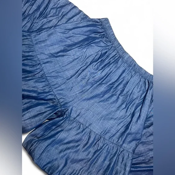 Natural Life NWT Wide Leg Pants XL Blue Chambray Tiered Flowy Boho Coastal - Picture 3 of 10